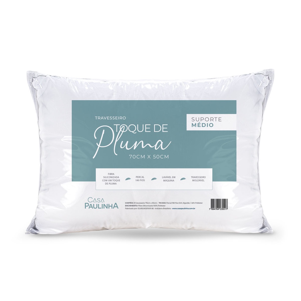 Travesseiro Toque Pluma Suporte Medio 70x50 Enchimento Fibra Siliconizada
