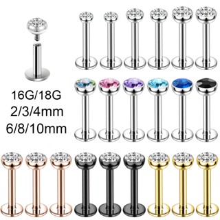 10-12Pcs 18G/16G Conjunto De Brincos De Pinos De Cartilagem Helix Conch Piercing De Cristal Labret Colorido De Aço Inoxidável