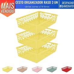 Kit 3 Cesto Organizador Raso Multiuso Gaveta Armário Plástico 9 L S/ Tampa