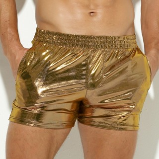 Boxers De Couro Masculino Falso Brilhante Músculo Esticado PU Calções