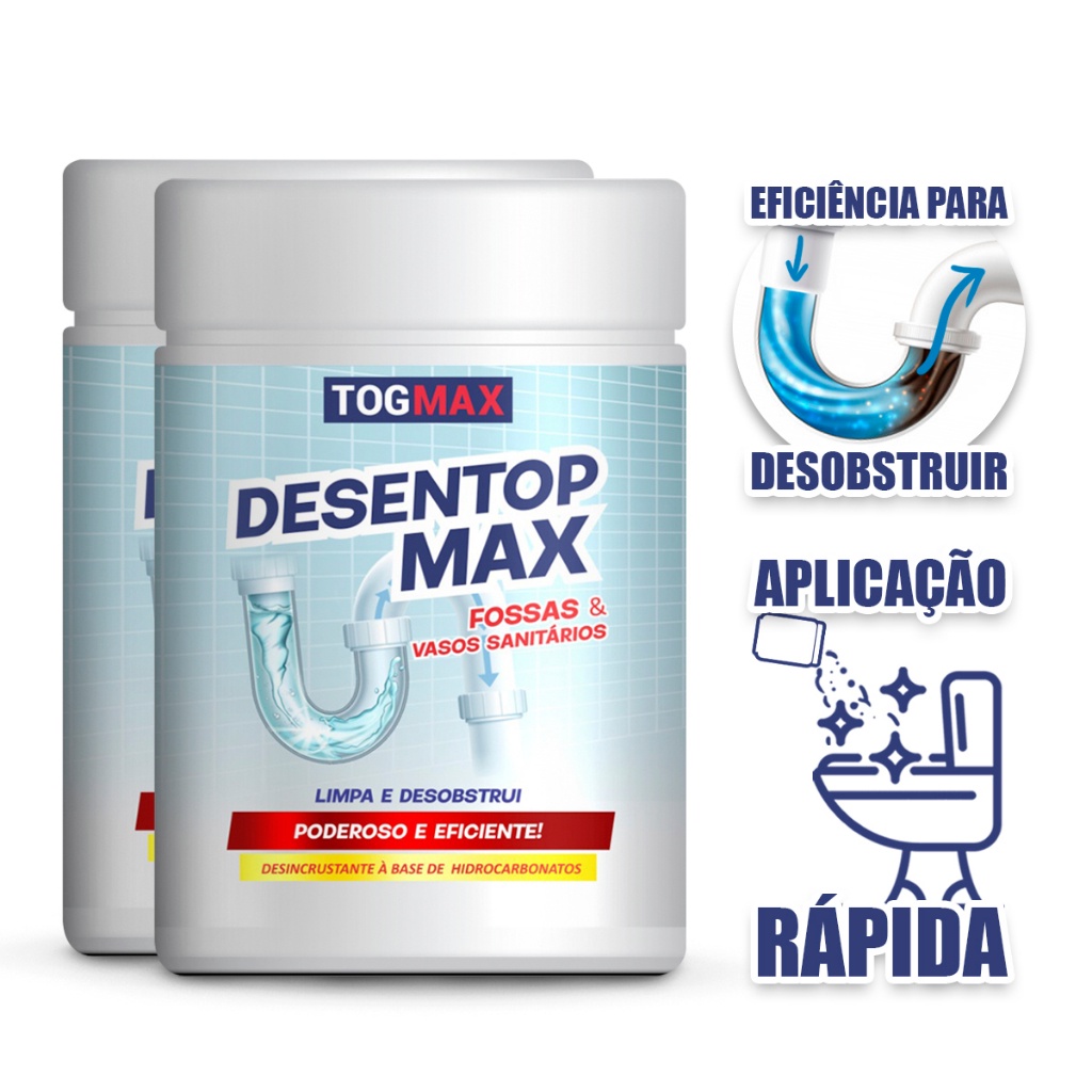 Kit 2 Unidades Desentupidor Desentop Max 250g Limpa Fossa Séptica E Caixa De Gordura Togmax Encanamento Cano Entupido Pia Cozinha Vaso Sanitário