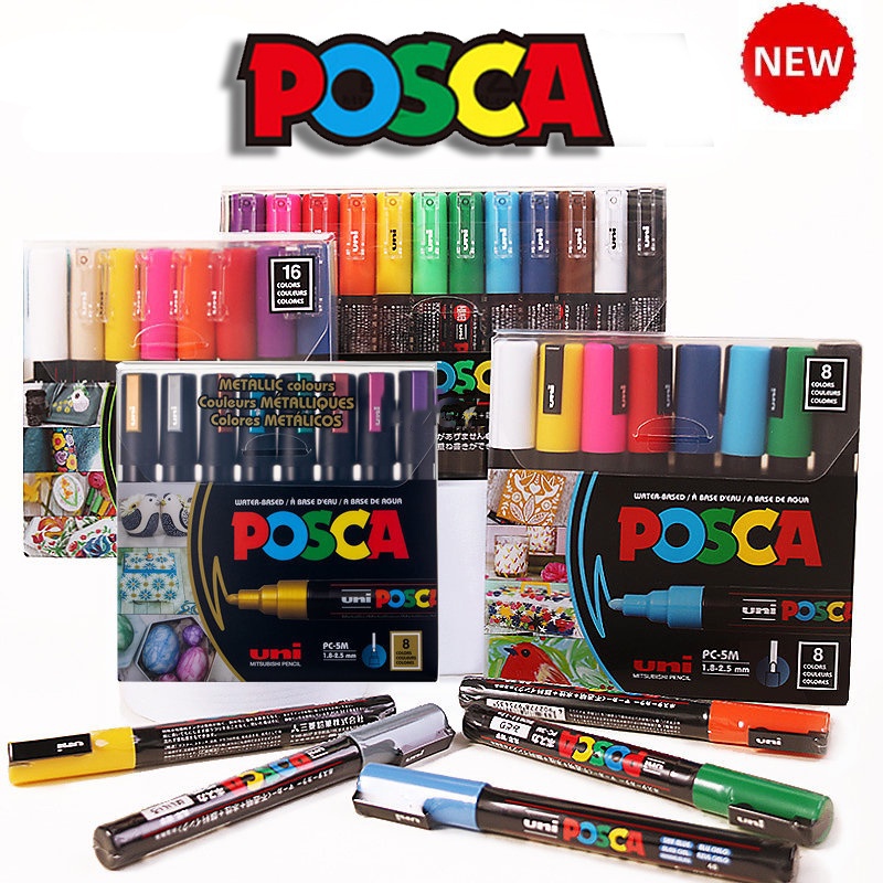 Uni Caneta Marcadora De Tinta Posca PC-1M 5M/Extra Fina/Ponto Fino Médio 7/8/15/De Pigmentada À Prova D'água Com Vinil Origina kit caneta posca ponta fina branca Cartaz | PC-1M/3M/5M POP Marcador D'águamar Cadores Para Desenho