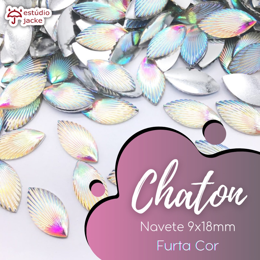 Chaton Navete Concha 9x18mm - Cor: Furta Cor - 25 unidades - Base Reta