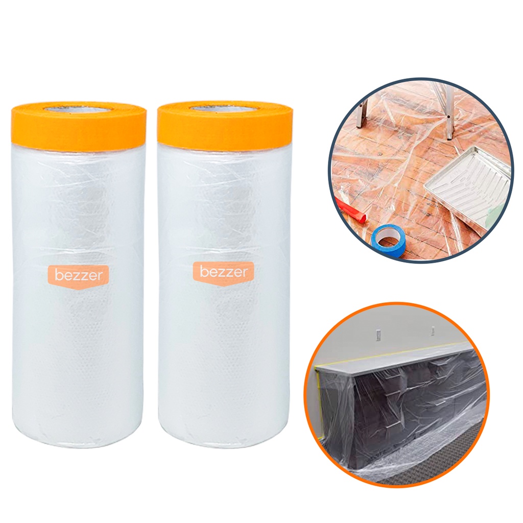 Kit 2 Lona Protetora Pintura e Reforma Fita Adesiva 105cm x 20m Bobina Plástica 21 m² Cobertura Obras Construção Móveis