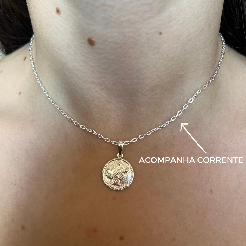 Choker com Pingente Signos de Prata 925 Colar Feminino 40cm Banhado