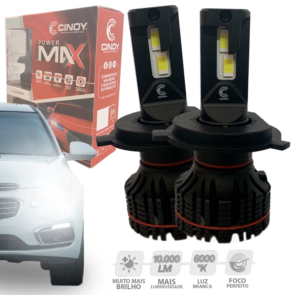 Par Lâmpadas Ultraled Cinoy Farol Alto e Farol Baixo H4 10000lm 6000 Ultra Branca em Oferta na Shopee