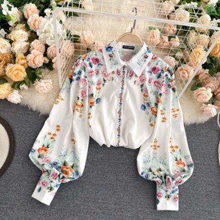 Dg Manga de Lanterna Impressa Camisa de Fósforo Solta