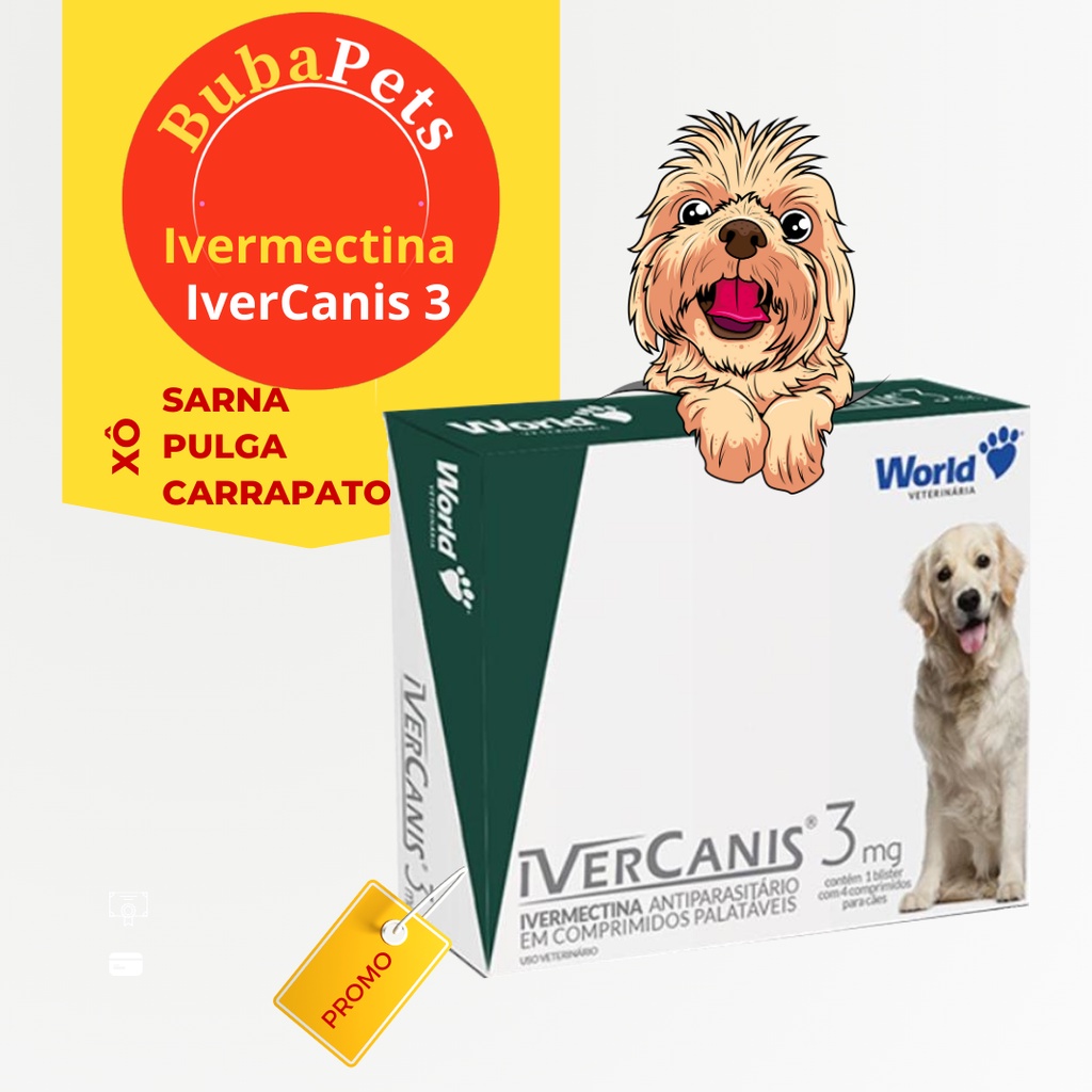 Ivermectina - IverCanis 3mg Contra Sarna, Pulga e Carrapato 4 Comprimidos World