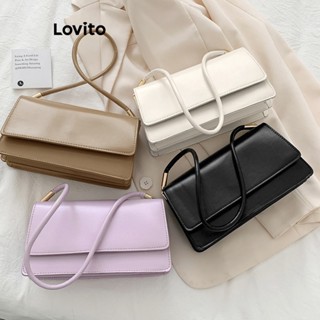 Lovito Bolsa Baguette de Metal de Cores Sólidas Casuais para Mulheres L60AD130 (Caqui/Branco/Roxo/Preto)