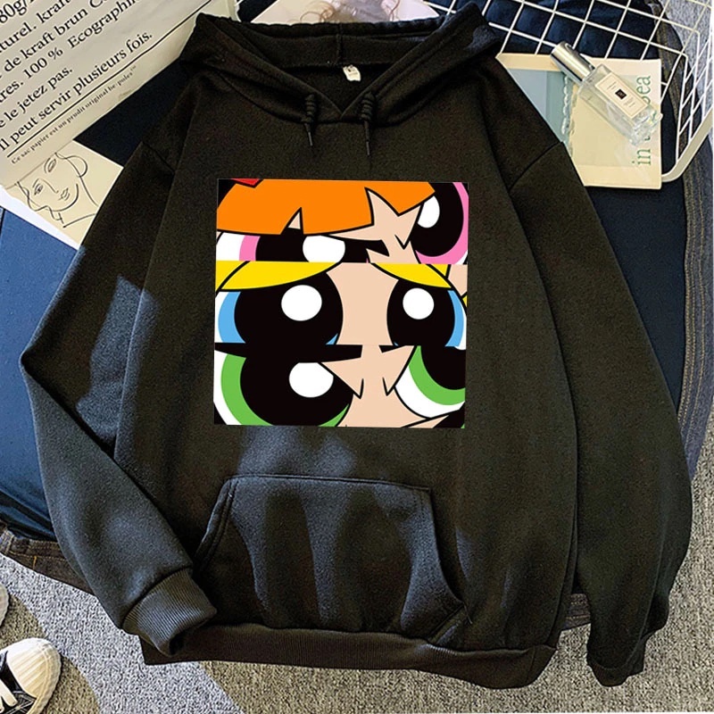 Blusa Moletom Meninas Super Poderosas Olhos Lindinha Docinho Florzinha  Com capuz ou sem Capuz Casaco de Frio Unissex
