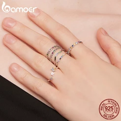 Anel Bamoer 925 Prata Cor Zircônio Padrão Mulher Moda Jóias Presentes SCR769