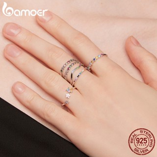 Anel Bamoer 925 Prata Cor Zircônio Padrão Mulher Moda Jóias Presentes SCR769