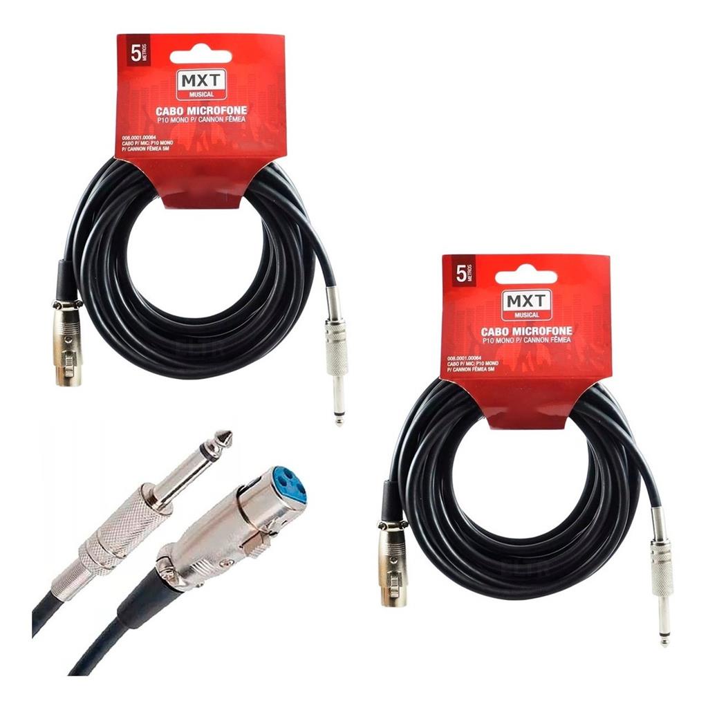 Kit 2 Cabo Microfone Xlr Canon P10 Mono Violao 5m Metros Mxt em Oferta na Shopee