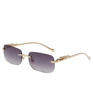 Óculos de sol retangulares sem moldura retrô cheetah decoração transparente lente do oceano para homens UV400 GC82 GR1L
