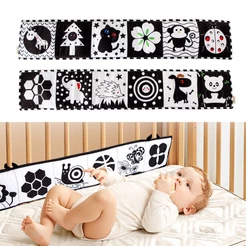 Livro de pano macio do bebê, livro preto e branco de alto contraste,brinquedo puzzle infantil lavável e sensor abdominal