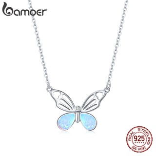 Bamoer Sliver 925 Necklace Shape of Butterfly White Glod Stone Gift for Women Fashion Jewelry BSN216