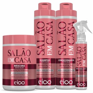 Eico Salão Em Casa Hidratação Intensiva Shampoo e Condicionador 800ml + Máscara Tratamento 1kg + Spray Proteção Térmica