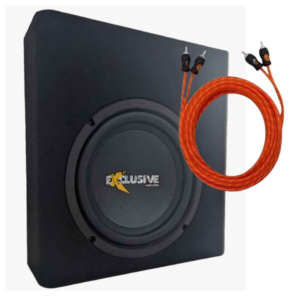 Kit Caixa Amplificada Mini Slim Exclusive 200wrms + Cabo RCA
