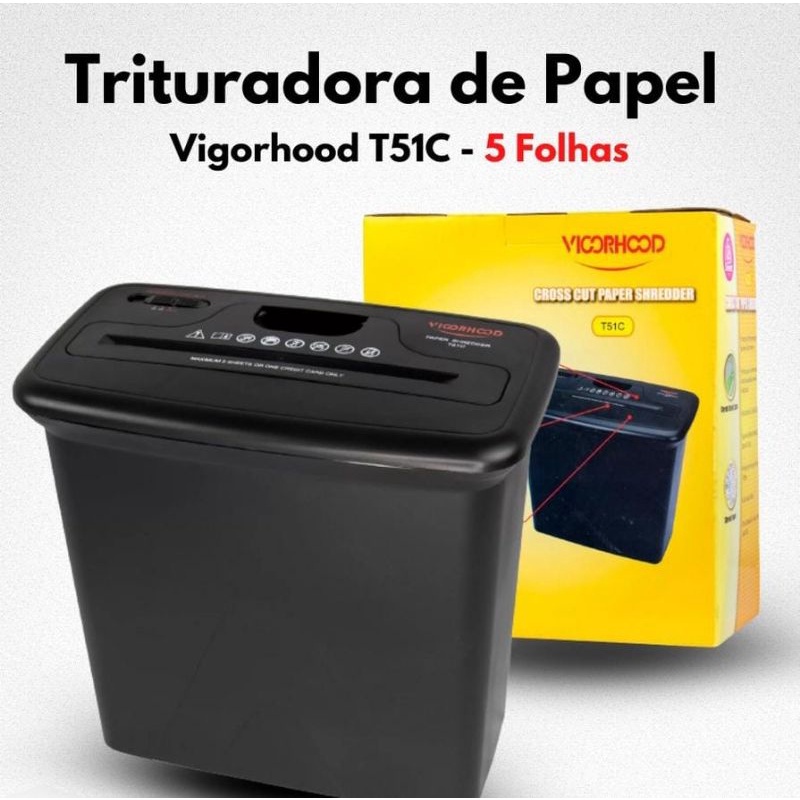 Triturador de documento Fragmentadora de Papel 5 Folhas Vicorhood T51C 110V - Preto