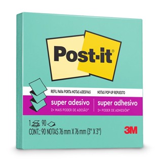 Bloco de notas super adesivas Post-it refil azul aqua 76x76mm 90 folhas 3M