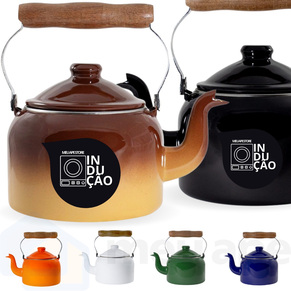Chaleira Esmaltada Agata Indução 1,8L Cabo De Madeira em Oferta na Shopee