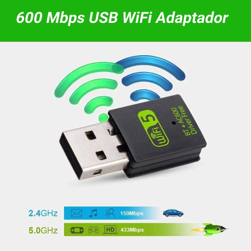 Adaptador WiFi USB 600Mbps Dual Band 2.4G 5Ghz