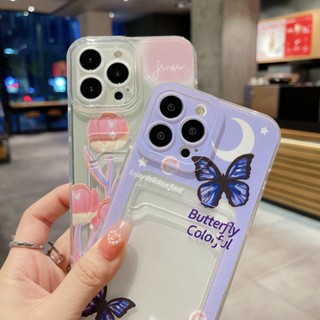 Porta-Cartões Para Samsung Galaxy M53 M52 M33 M23 F23 5G M31S M31 Prime F41 M30S M21S M21S M30 Caixa De Telefone Pode Colocar Fotos Postais Tulipa Borboleta Macia TPU Tampa Traseira