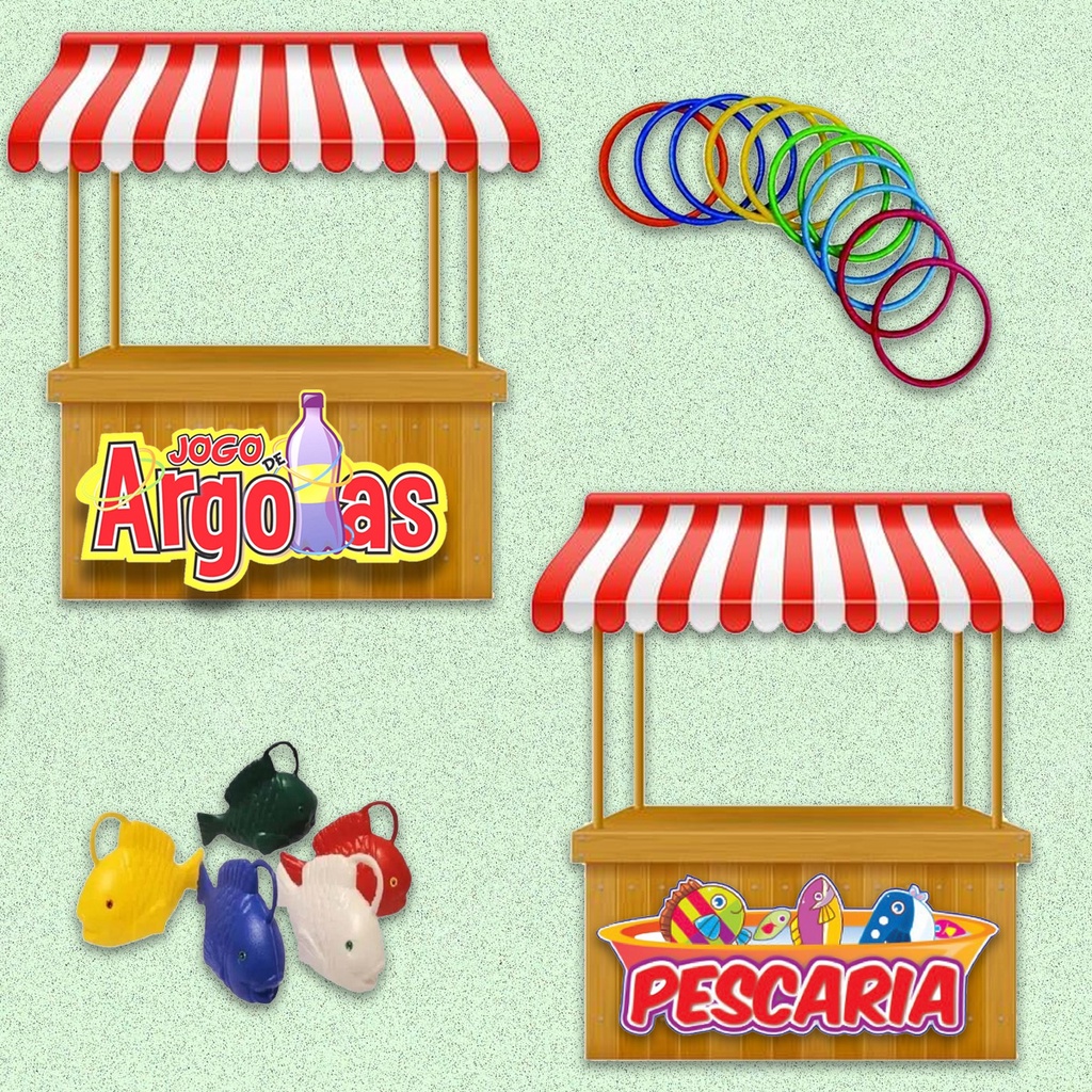 Festa Junina Painel Argola Pesca 5 Vara 10 Peixe 10 Argola