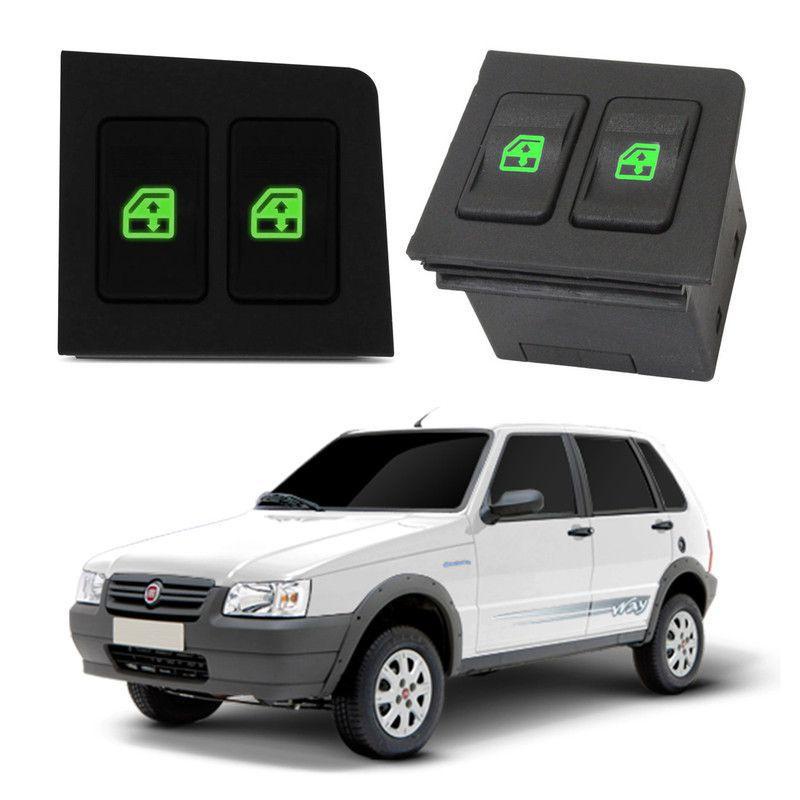 Botão Interruptor Comando Vidro Elétrico Duplo LED Verde - Fiat Uno Mille Elba Fiorino em Oferta na Shopee