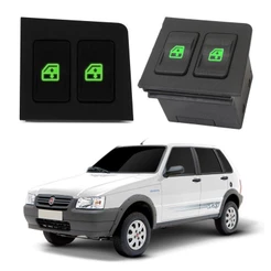 Botão Interruptor Comando Vidro Elétrico Duplo LED Verde - Fiat Uno Mille Elba Fiorino