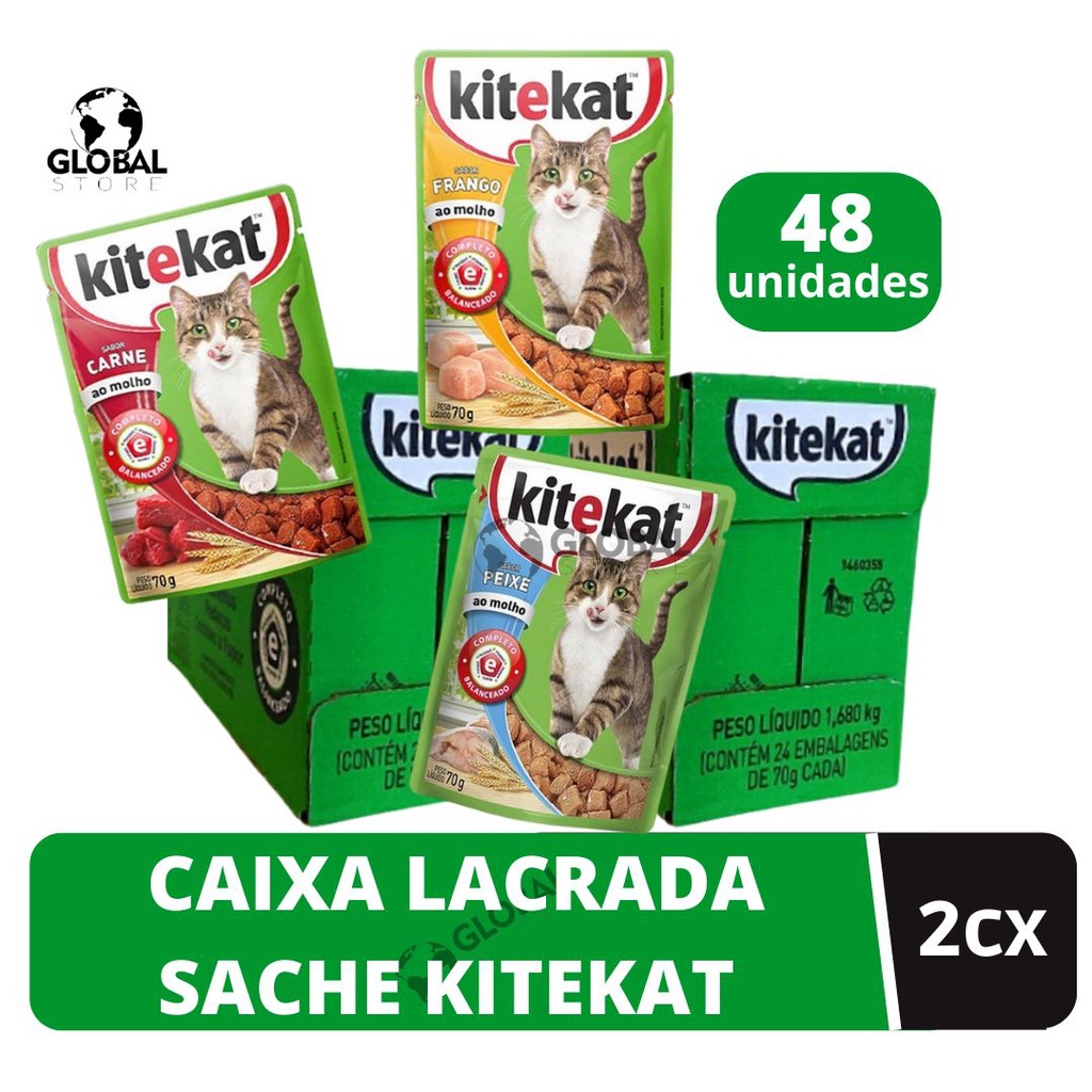 Ração Úmida Para Gatos Sachê KITEKAT 2 Caixas total de 48 Unidades - iGlobal Store