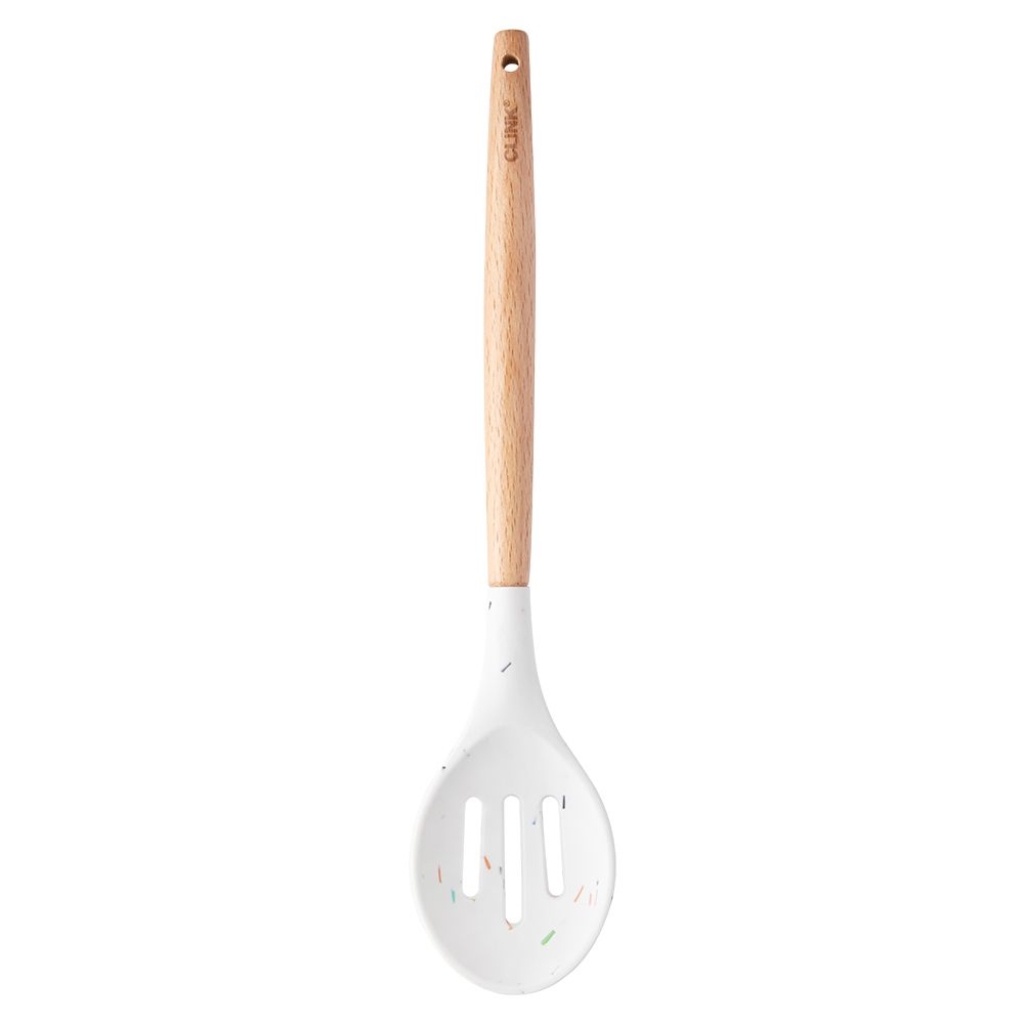 Colher Vazada Silicone Cabo Bambu Granulado Branco 31,3cm Clink Confeitos
