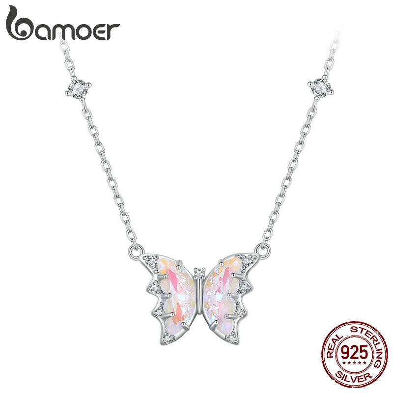 Bamoer 925 Colar De Prata Com Comprimento Ajustável Borboleta Design Simples Jóias De Moda Presente
