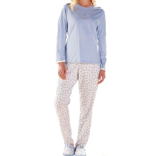 Pijama Manga Longa C/ Calça Meia Malha Feminino Confortável Pzama