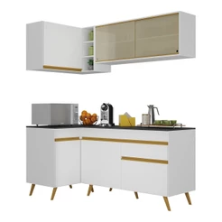 Cozinha Compacta de Canto Veneza GW Multimóveis MP2056 com Armário e Balcão Branca