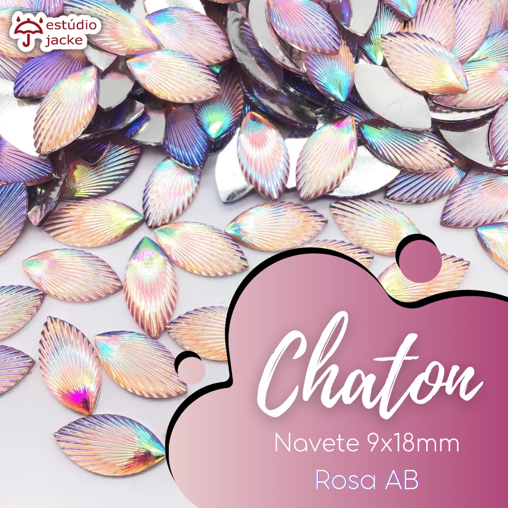 Chaton Navete Concha 9x18mm - Cor: Rosa AB - 25 unidades - Base Reta