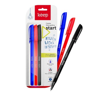 Caneta Esferográfica Ponta Média 1.0mm 3 unidades Azul Vermelho e Preto Keep - EI095 em Oferta na Shopee