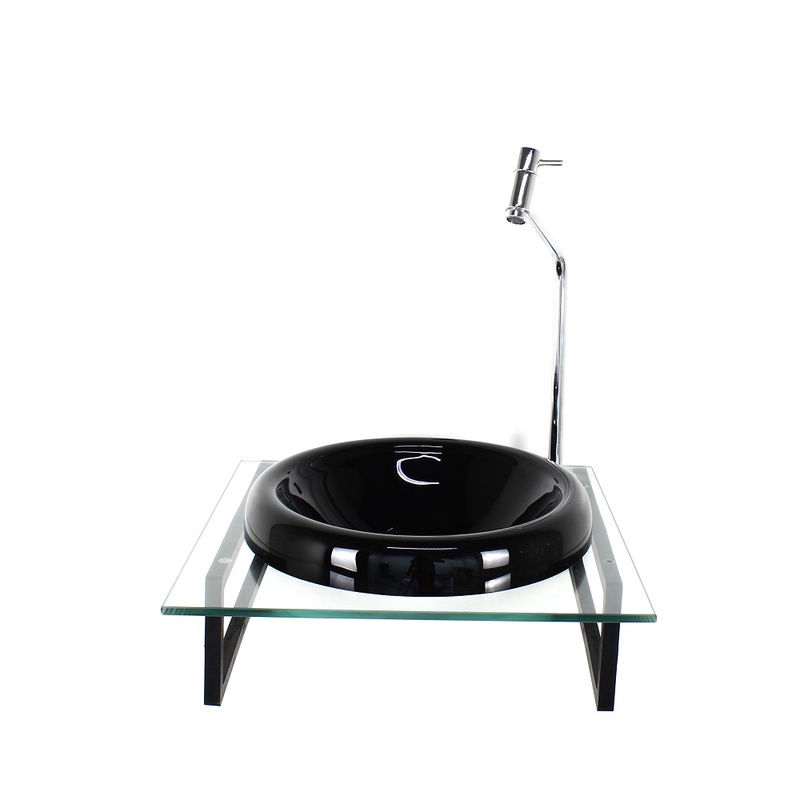 GABINETE COM CUBA DE VIDRO CHAPEU 10MM PRETA COM TAMPO 40CM INCOLOR