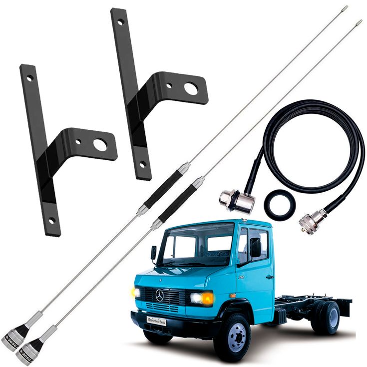 2 Antena Px Bobinada 67cm Cabo 5,5m Suporte Carona Motorista Mb Mercedinho Capô 709 710 Parafusos