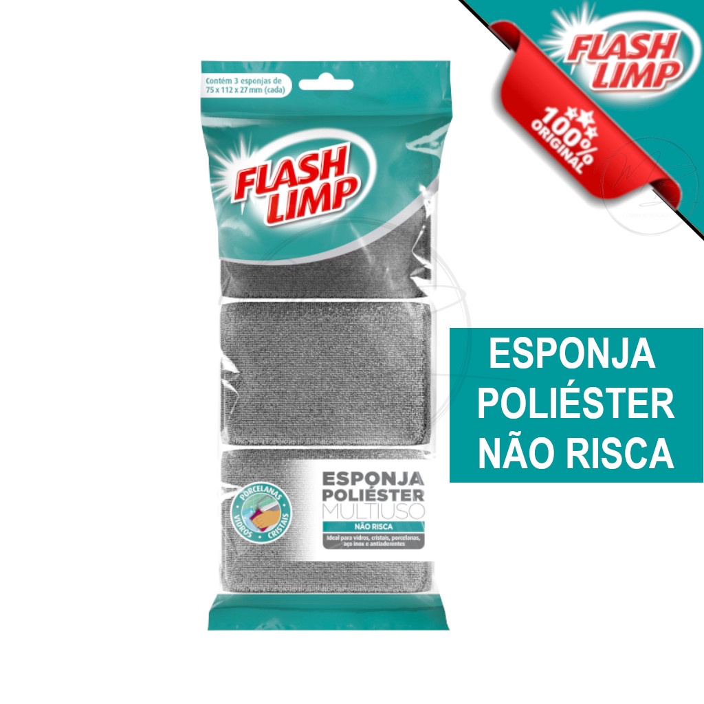 Esponja Multiuso Poliéster 3 pç. Flash Limp em Oferta na Shopee