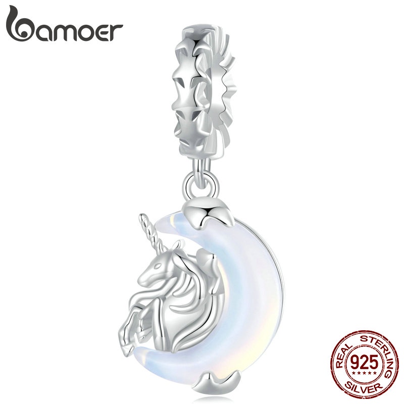 Bamoer 925 Sterling Silver Pendant Moon Unicórnio Estilo Lua Acessórios De Encanto Para Pulseira Coleção DIY