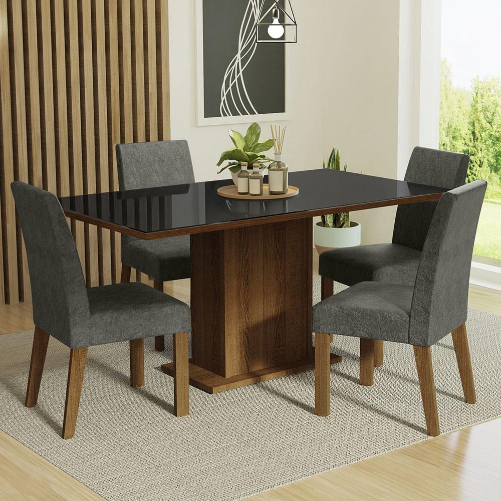 Conjunto Sala de Jantar Mesa Tampo de Vidro 4 Cadeiras Rustic/Preto/Silver Avril Madesa em Oferta na Shopee