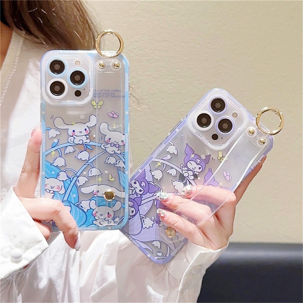 Para Samsung Galaxy M13 M62 M53 A7 A8 Plus A9 2018 Caixa De Desenho Animado Melody Kuromi Pulseira Com Padrão De Coelho Alça De Pulso Proteção Da Câmera Capa Macia TPU Transparente