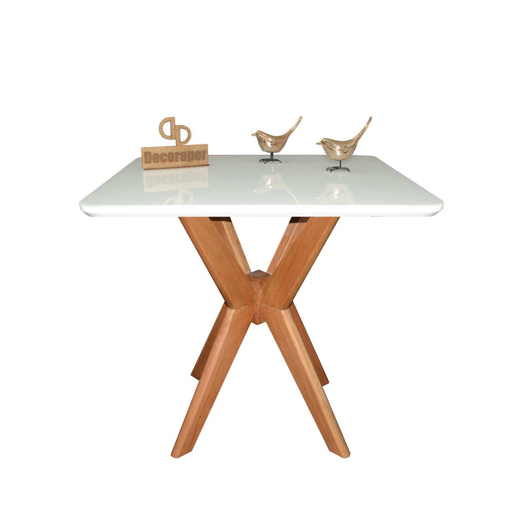 Mesa Sala De Jantar Quadrada Pandora Tampo Laqueado Com Vidro 80cm