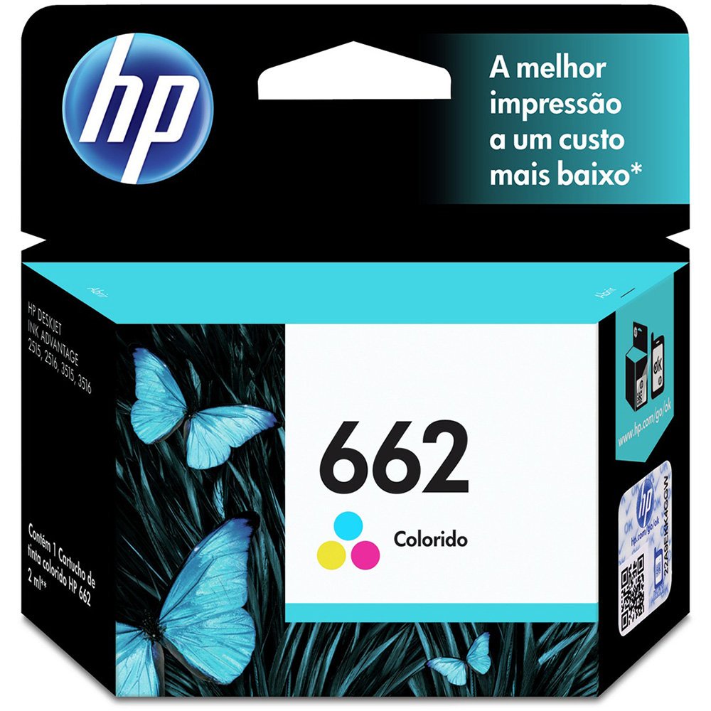 Cartucho HP 662 Colorido Original HP - REVENDEDOR OFICIAL HP /  Ink Advantage 1516, 2516, 3516, 2546, 2646 e 3546