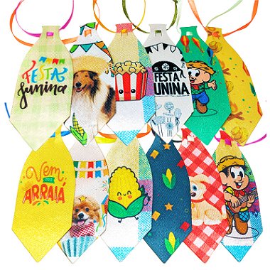 Gravata pet festa junina estampada cetim cão gato 10 und P
