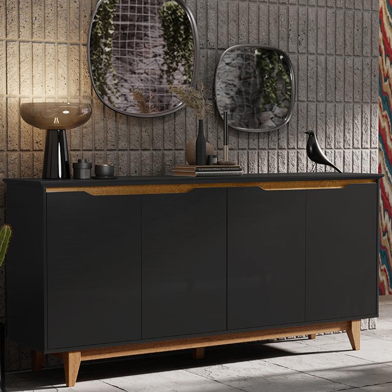 Aparador Buffet Sala Flow Com 4 portas Pés Madeira Maciça em Oferta na Shopee