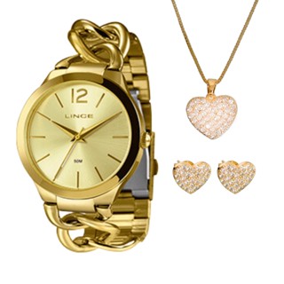 Relógio Lince Feminino Dourado Com Pulseira De Elos Lrg4734l