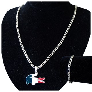 CUNJUNTO DE corrente e pulseira masculino banhado 925 3x1 5MM pingente JACARE italy