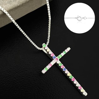 Colar de Prata 925 Feminino Crucifixo Cravejado Banhado